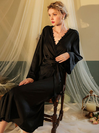 ガウン ローブ ブラック レース バックレス シルクのようなランジェリー