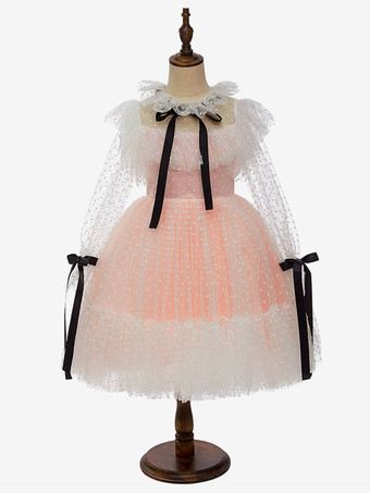 フラワーガールドレス レース 長袖 ティーレングス プリンセスシルエット キッズパーティードレス