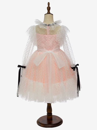 フラワーガールドレス レース 長袖 ティーレングス プリンセスシルエット キッズパーティードレス