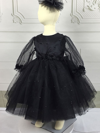 フラワーガールドレス レース ジュエルネック 長袖 カメオ ピンク