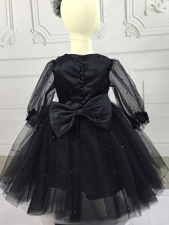 フラワーガールドレス レース ジュエルネック 長袖 カメオ ピンク