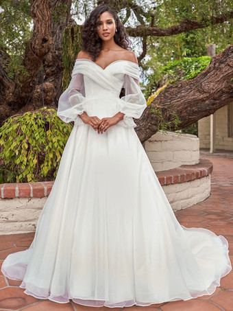 Simple Wedding Dress 2024 Bateau Neck Long Sleeves A-Line Bridal Dresses Free Customization