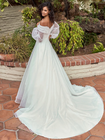 シンプルなウェディングドレスバトーネック 長袖 Aライン ブライダルドレス 自由なカスタマイズ