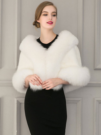 女性の結婚式の白いショール ブライダル冬暖かいカバーアップ