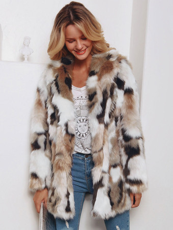 フェイクファーコート カラーブロック レディース 冬 エコフレンドリー ファーコート 2025