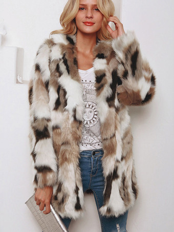 フェイクファーコート カラーブロック レディース 冬 エコフレンドリー ファーコート 2025