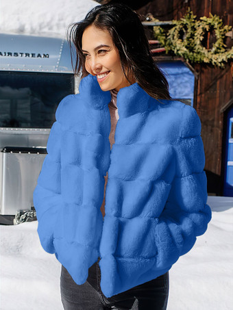 ライトスカイブルーフェイクファーコート ローズ 長袖 環境に優しいファーコート