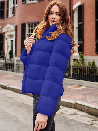 ロイヤルブルーフェイクファーコート ローズ 長袖 環境に優しいファーコート