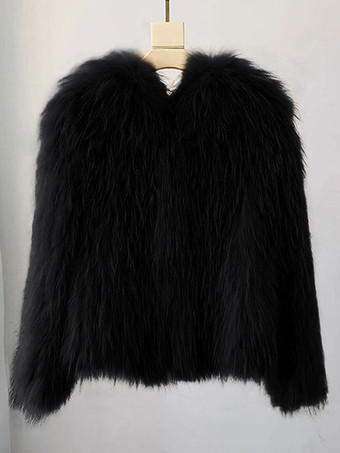 フード付きフェイクファーコート（ブラック） 環境に優しい冬用ジャケット（レディース） 2025