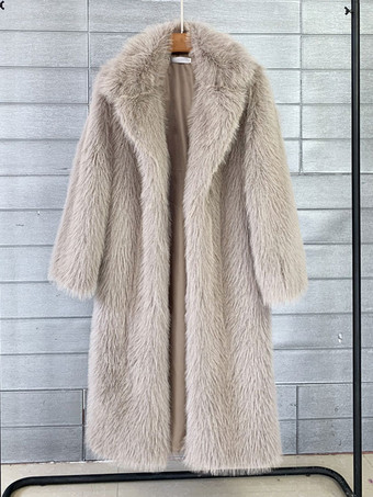 ディープアプリコットフェイクファーコート ノッチラペル 環境に優しい 冬用ロングジャケット レディース 2025