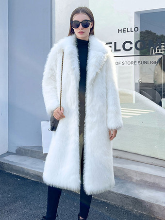 Faux Fur Coats White Winter Outwear For Women 2024