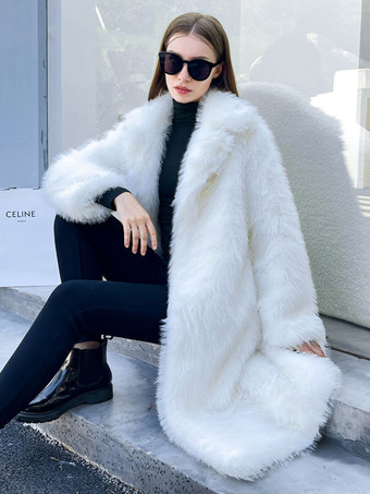 フェイクファーコート ノッチラペル 環境に優しい 冬用ロングジャケット レディース 2025