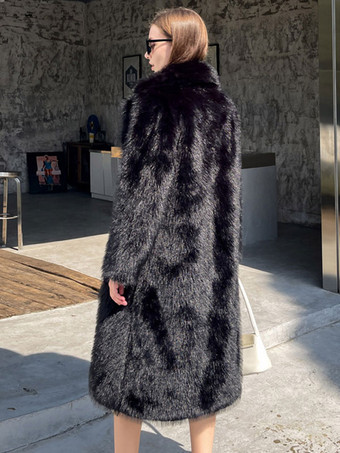 フェイクファーコート ノッチラペル 環境に優しい 冬用ロングジャケット レディース 2025