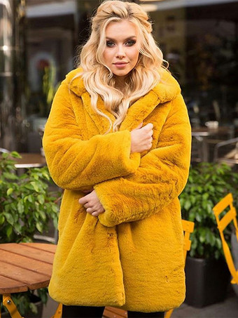 Cappotti in pelliccia sintetica Cappotto invernale giallo da donna 2024