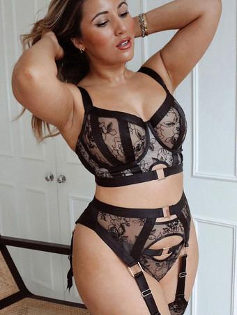 Lingerie Bras Bra For Woman Black 3-Piece Sexy Hot Underwear