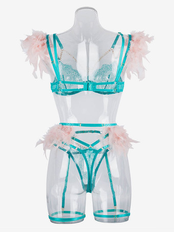 ランジェリー ブラジャー ブラ 女性用 グリーン ポリエステル 3ピース セクシー ホット アンダーウェア