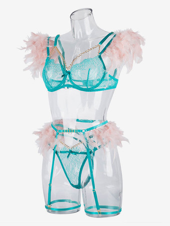 ランジェリー ブラジャー ブラ 女性用 グリーン ポリエステル 3ピース セクシー ホット アンダーウェア