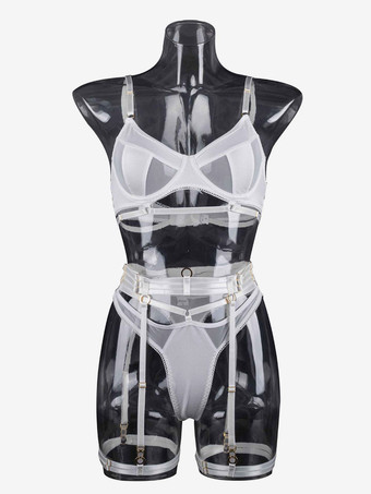 ホワイト ランジェリー ブラジャー ブラ 女性用 ブラック ポリエステル 3ピース セクシー ホット アンダーウェア