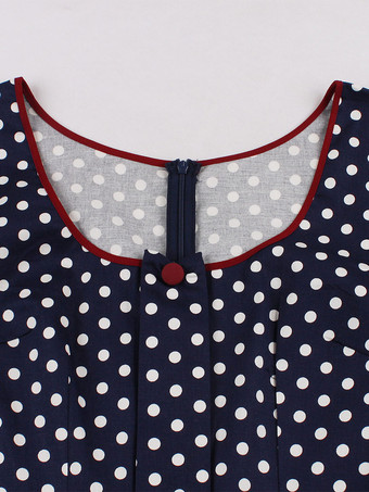 ヴィンテージドレス 1950年代オードリー・ヘップバーン風 ダークネイビー 水玉 ロカビリーワンピース