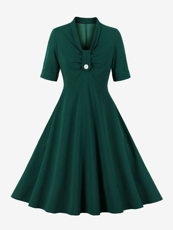 Retro-Kleid 1950er Jahre Audrey Hepburn-Stil Rotes Damen-Rockabilly-Kleid mit kurzen Ärmeln