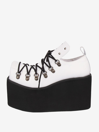 ゴシック ロリータ フットウェア ホワイト グロメット PU レザー ウェッジ ヒール ロリータ パンプス