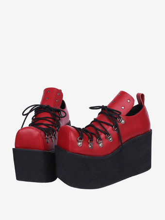 ゴシック ロリータ フットウェア ホワイト グロメット PU レザー ウェッジ ヒール ロリータ パンプス