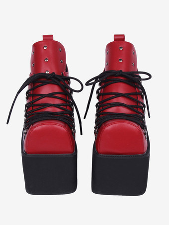 ゴシック ロリータ フットウェア ホワイト グロメット PU レザー ウェッジ ヒール ロリータ パンプス