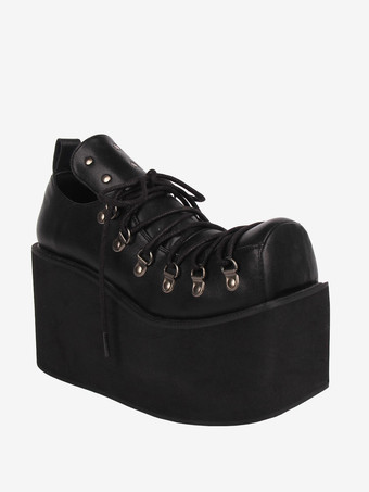 ゴシック ロリータ フットウェア ホワイト グロメット PU レザー ウェッジ ヒール ロリータ パンプス