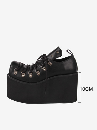 ゴシック ロリータ フットウェア ホワイト グロメット PU レザー ウェッジ ヒール ロリータ パンプス