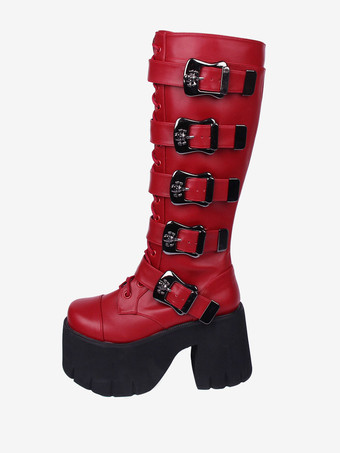 ゴシック ロリータ ブーツ ホワイト グロメット スケルトン ラウンドトゥ PU レザー ロリータ シューズ