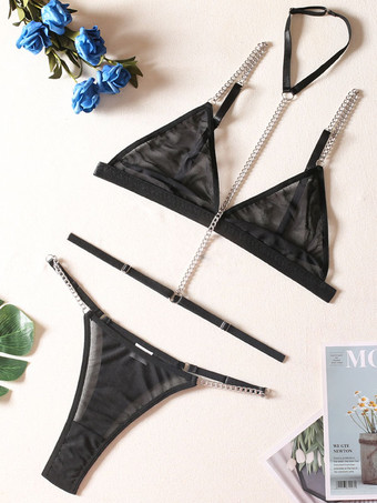 ブラジャー パンティセット ランジェリー レディース ブラジャー ブラック チェーン セクシー ホット 下着