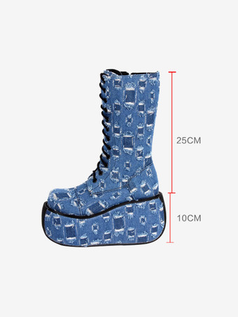 ゴシック ロリータ ブーツ キャンバス織りグロメット ラウンド トゥ イメージとしてロリータ フットウェア