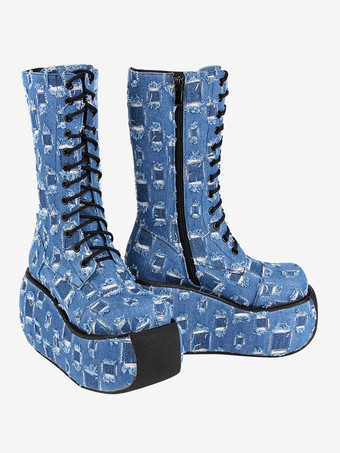 ゴシック ロリータ ブーツ キャンバス織りグロメット ラウンド トゥ イメージとしてロリータ フットウェア