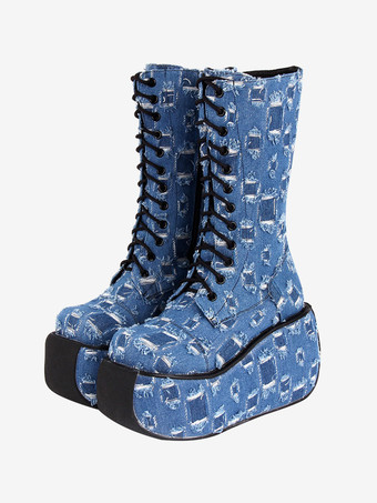 ご参考ください ゴシック ロリータ ブーツ キャンバス織りグロメット ラウンド トゥ イメージとしてロリータ フットウェア