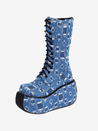 ゴシック ロリータ ブーツ キャンバス織りグロメット ラウンド トゥ イメージとしてロリータ フットウェア