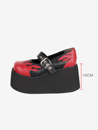 ゴスロリ ロリータ フットウェア ブラック レースアップ PU レザー ウェッジ ヒール ロリータ パンプス