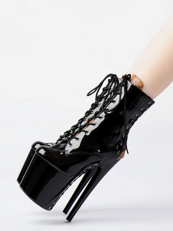 セクシーなハイヒールのブーツ ラウンドトゥ レースアップ スネーク プリント スティレット ヒール レイブ クラブ ブラック サイハイ ブーツ オーバー ザ ニー ブーツ