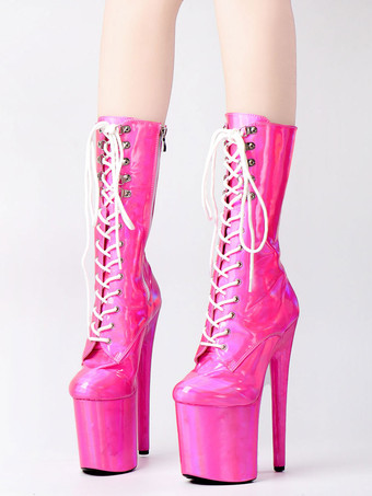 Femmes Bottes Sexy Bout Rond Chaussures À Lacets Talon Aiguille Club Vert