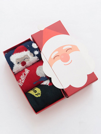 ソックス ダークネイビー ポリ/コットンブレンド クリスマス柄 ホリデーギフト ホームウェア 冬 暖かい かわいい アクセサリー