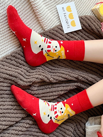 ソックス レッド ポリ/コットンブレンド クリスマス柄 ホリデーギフト ホームウェア 冬 暖かい かわいい アクセサリー