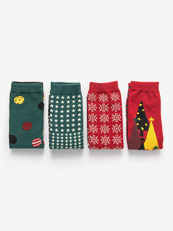 ソックス レッド ポリ/コットンブレンド クリスマス柄 ホリデーギフト ホームウェア 冬 暖かい かわいい アクセサリー