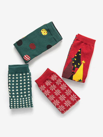 Socks Red Poly/Cotton Blend Christmas Pattern Holiday Gift Home Wear Winter Warm Cute Acc