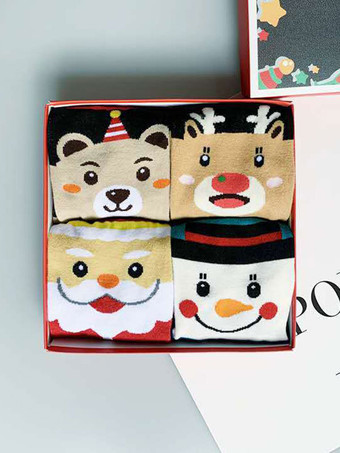 ホワイト ソックス イエロー ポリ/コットンブレンド クリスマス柄 ホリデーギフト ホームウェア 冬 暖かい かわいい アクセサリー