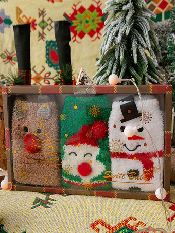 グリーン ソックス ホワイト ポリ/コットンブレンド クリスマス柄 ホリデーギフト ホームウェア 冬 暖かい かわいい アクセサリー