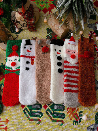 ソックス ホワイト ポリ/コットンブレンド クリスマス柄 ホリデーギフト ホームウェア 冬 暖かい かわいい アクセサリー