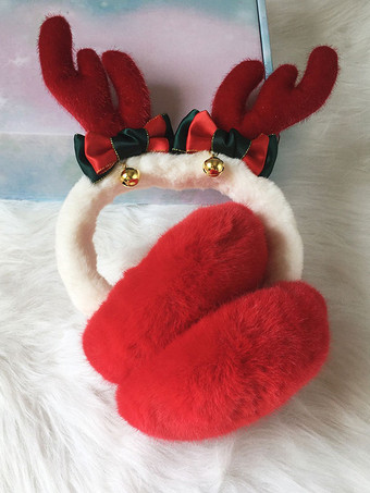レッド イヤーマフ ホワイト フィールド ポリ/コットン ブレンド クリスマス パターン ホリデー ギフト ホームウェア 冬 暖かい かわいい アクセサリー