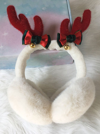 ホワイト イヤーマフ ホワイト フィールド ポリ/コットン ブレンド クリスマス パターン ホリデー ギフト ホームウェア 冬 暖かい かわいい アクセサリー