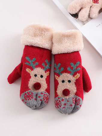 レッド 女性 の手袋クリスマス柄ホリデー ギフト ホームウェア冬暖かいかわいいアクセサリー