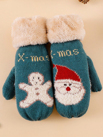 ブルーグリーン女性 の手袋クリスマス柄ホリデー ギフト ホームウェア冬暖かいかわいいアクセサリー