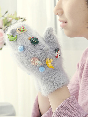 ライトグレー 女性用手袋クリスマスパターンホリデーギフトホームウェア冬暖かいかわいいACC